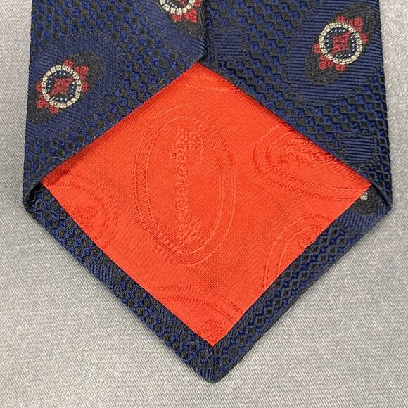 FACONNABLE Men’s Neck Tie Hand Made 100% Silk France Geometric Navy Red Wedding - Picture 5 of 11